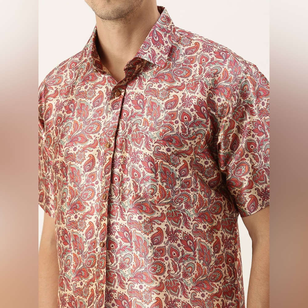 ALAN FLUSSER  Paisley Short Sleeve Button Front Collared Dress Shirt Size 2XL